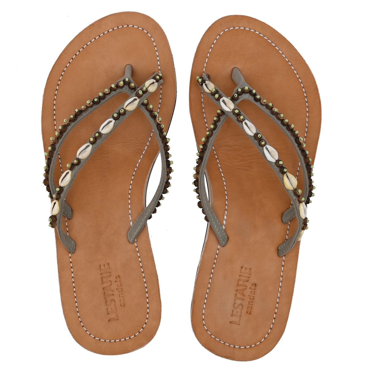 Leder Damen Sandale mit Muscheln